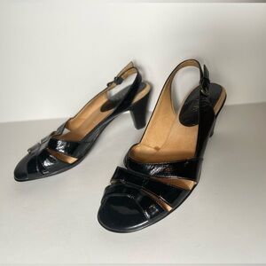 Softspots~Neima~Patent Leather~Peep Toe~Slingback~Kitten Heel~Sandals~Size 7W